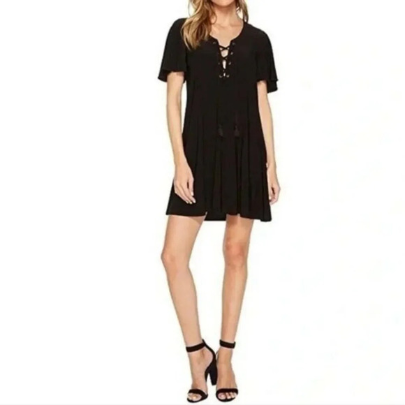 NWOT SHOW ME YOUR MUMU Matilda Mini Dress Black Lace Up Size Medium - Picture 1 of 11